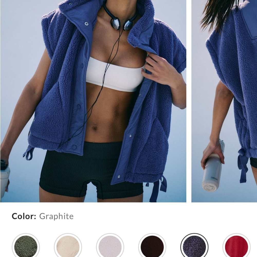 FP Movement by Free People Graphite Blue Teddy Sherpa Vest